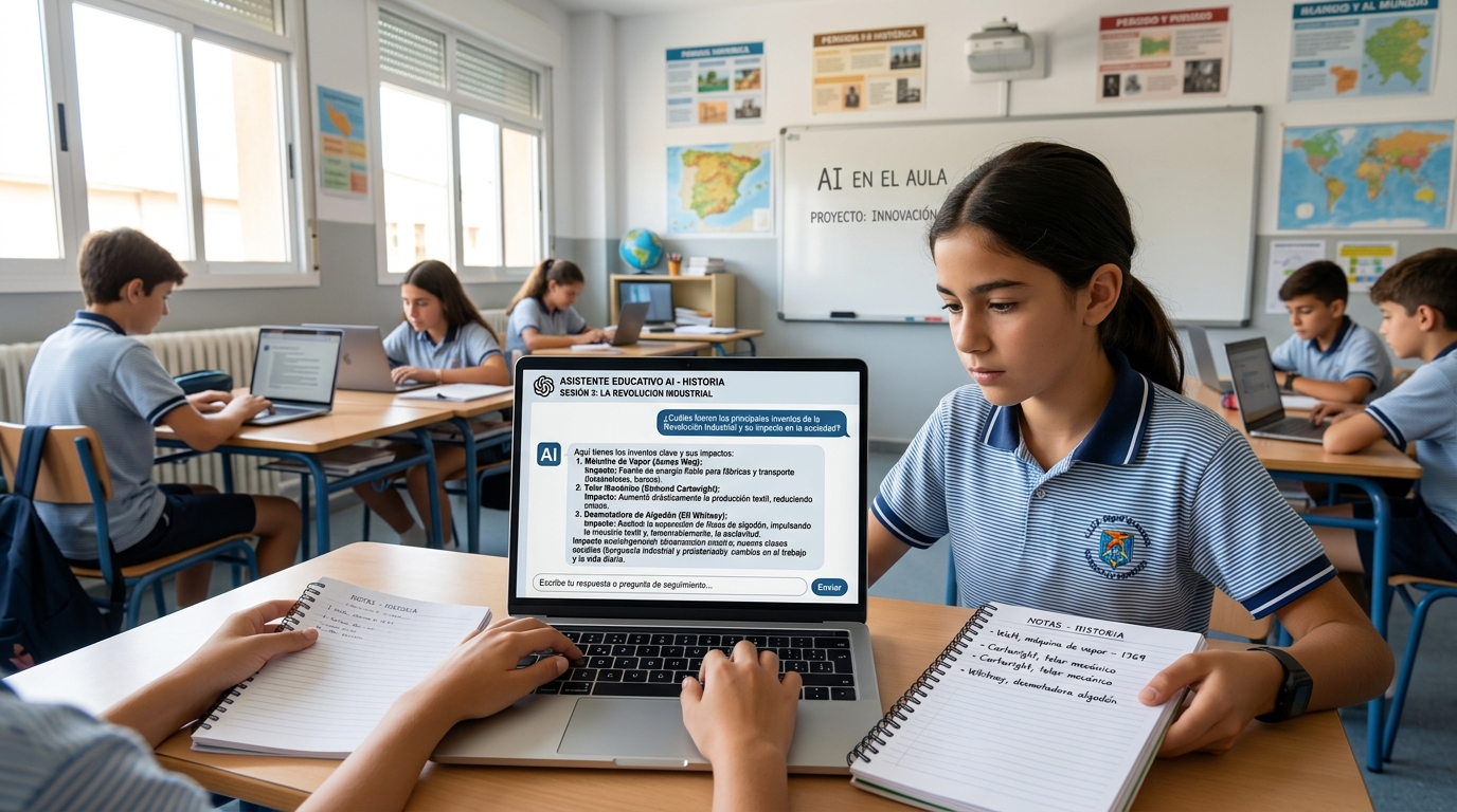 Estudiante analizando las respuestas de un modelo de IA en una sesión de prompt engineering niños y jóvenes