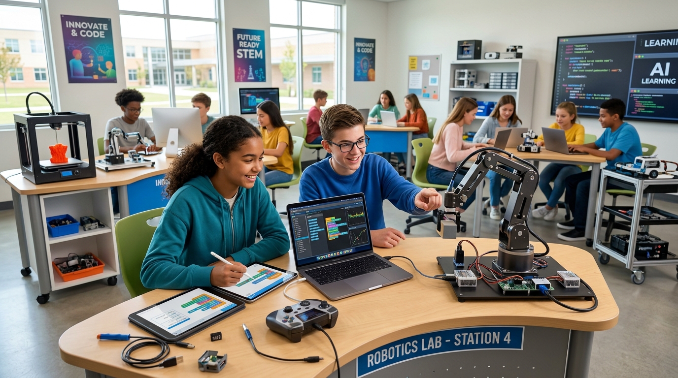 Estudiantes de robótica interactuando en un taller de enriquecimiento altas capacidades