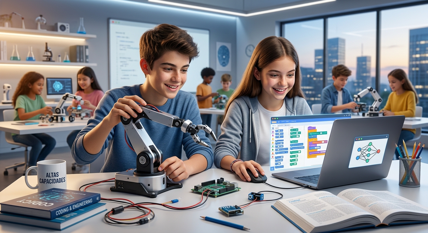 Estudiantes de robótica interactuando en un taller de enriquecimiento altas capacidades