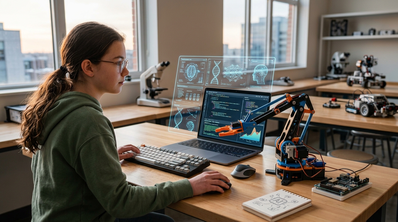 Estudiante de altas capacidades utilizando inteligencia artificial en educación especial para proyectos de investigación