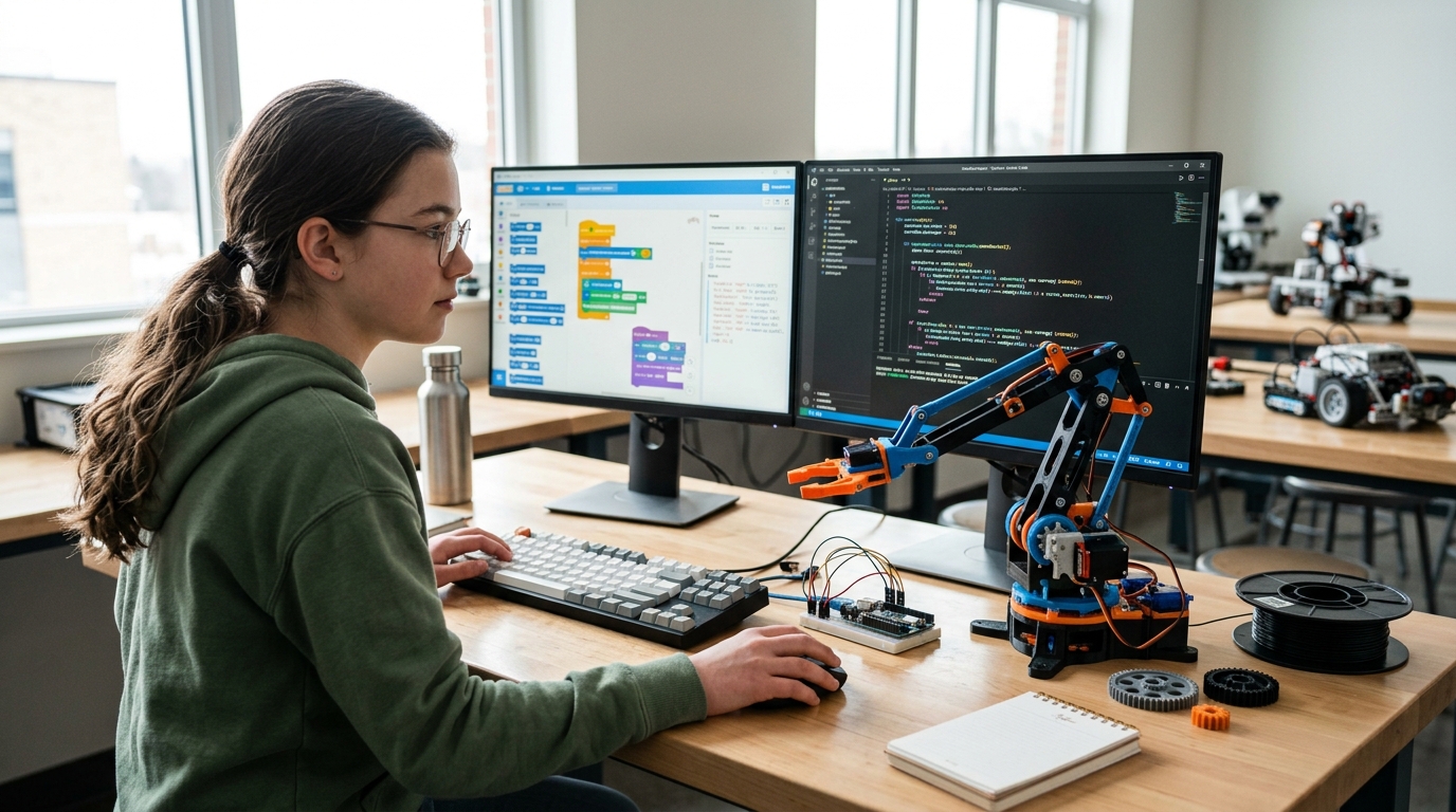 Estudiante de altas capacidades desarrollando un proyecto de programación y robótica avanzada