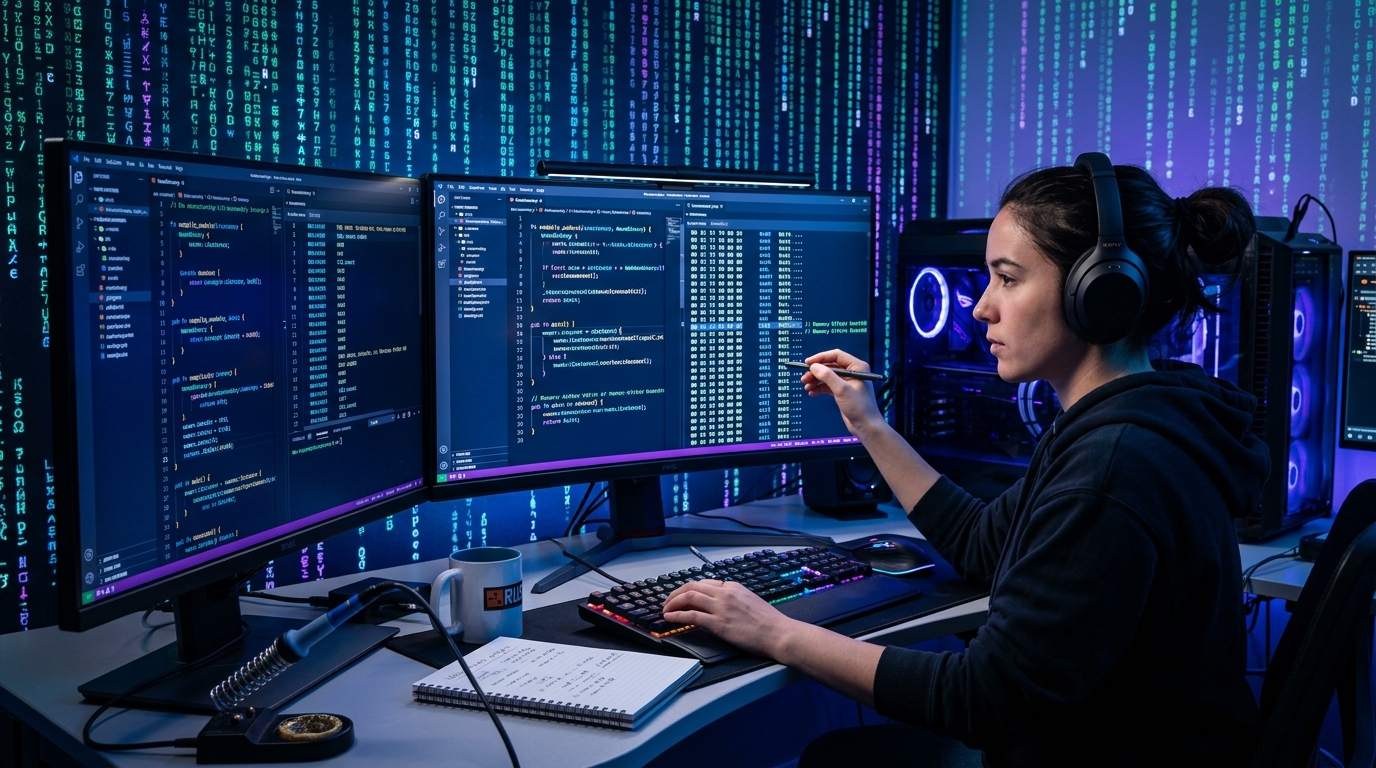 Programador analizando módulos de webassembly tutorial espanol y rust en navegador