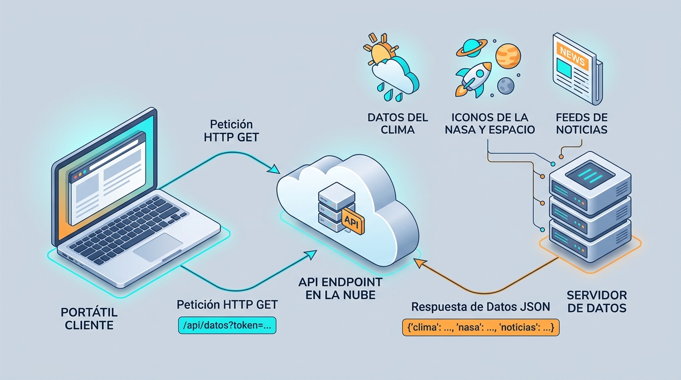 Infografía que explica la arquitectura cliente-servidor y la petición JSON en el consumo APIs Python.